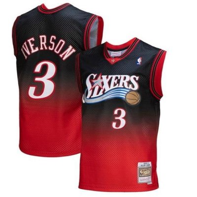 Men Philadelphia 76ers 3 Allen Iverson Red Black Mitchell Ness Swingman Stitched Jersey