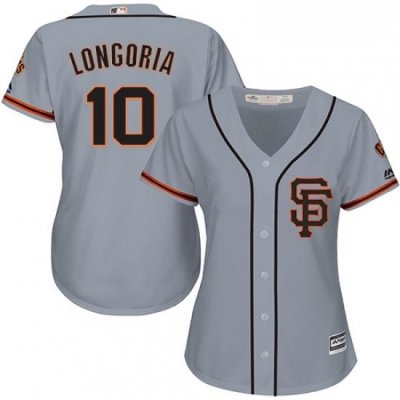 Womens Majestic San Francisco Giants 10 Evan Longoria Replica Grey Road 2 Cool Base MLB Jersey