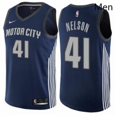 Mens Nike Detroit Pistons 41 Jameer Nelson Authentic Navy Blue NBA Jersey City Editionion