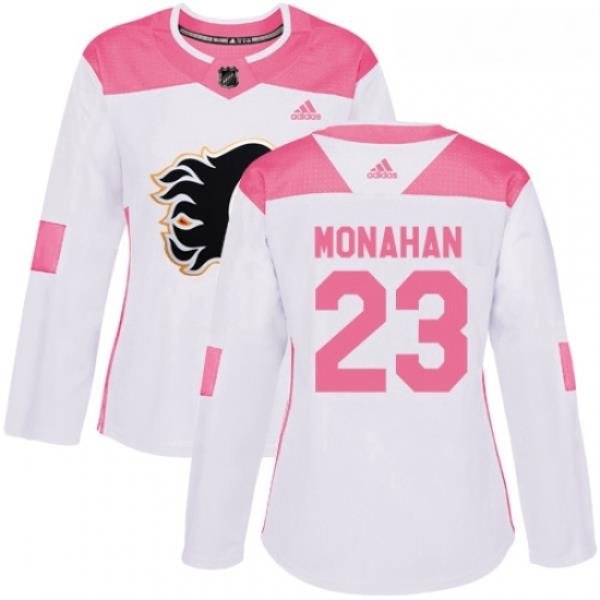 Womens Adidas Calgary Flames 23 Sean Monahan Authentic WhitePink Fashion NHL Jersey