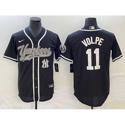 Men NeW York Yankees 11 Anthony Volpe Black With Patch Cool Base Stitched Baseball Jersey