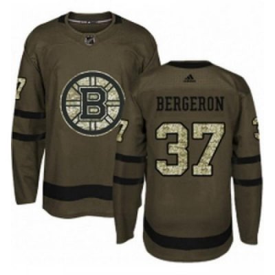 Youth Adidas Boston Bruins 37 Patrice Bergeron Authentic Green Salute to Service NHL Jersey