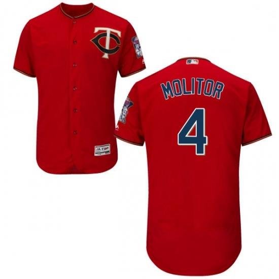 Mens Majestic Minnesota Twins 4 Paul Molitor Authentic Scarlet Alternate Flex Base Authentic Collection MLB Jersey