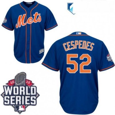 Mens Majestic NeW York Mets 52 Yoenis Cespedes Replica Royal Blue Alternate Home Cool Base 2015 World Series MLB Jersey