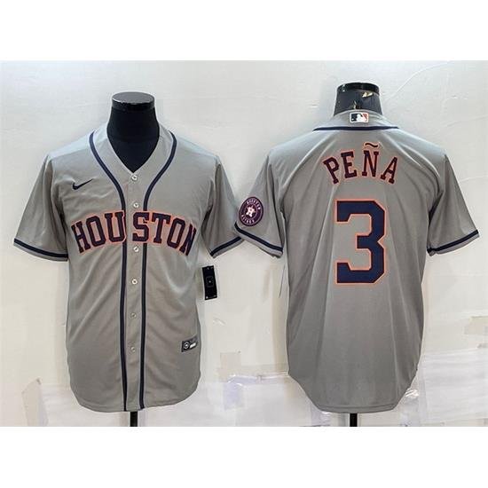 Men Houston Astros 3 Jeremy Pena Grey With Patch Cool Base Stitched Jersey_1