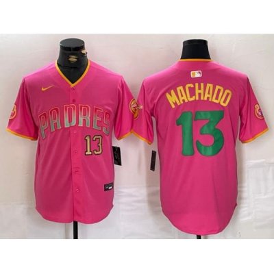 Men San Diego Padres 13 Manny Machado Pink Cool Base Stitched Baseball Jersey 3