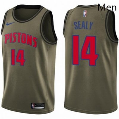 Mens Nike Detroit Pistons 14 Malik Sealy Green Salute to Service NBA Swingman Jersey