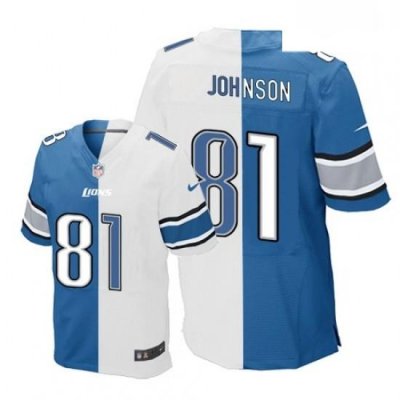 Men Nike Detroit Lions 81 Calvin Johnson Elite BlueWhite Split Fashion NFL Jersey