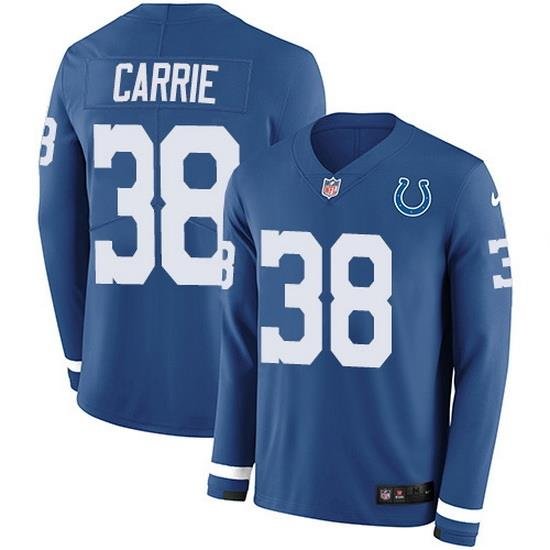 Nike Colts 38 T J  Carrie Royal Blue Team Color Men Stitched NFL Limited Therma Long Sleeve Jersey