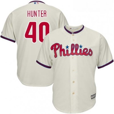 Youth Majestic Philadelphia Phillies 40 Tommy Hunter Authentic Cream Alternate Cool Base MLB Jersey