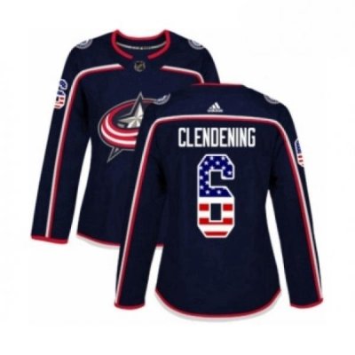 Womens Adidas Columbus Blue Jackets 6 Adam Clendening Authentic Navy Blue USA Flag Fashion NHL Jersey