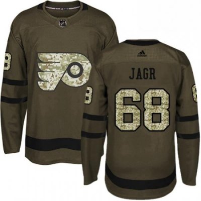 Mens Adidas Philadelphia Flyers 68 Jaromir Jagr Authentic Green Salute to Service NHL Jersey