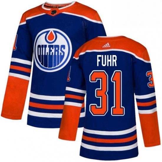 Mens Adidas Edmonton Oilers 31 Grant Fuhr Premier Royal Blue Alternate NHL Jersey