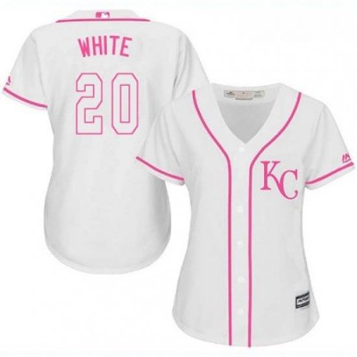 Womens Majestic Kansas City Royals 20 Frank White Authentic White Fashion Cool Base MLB Jersey