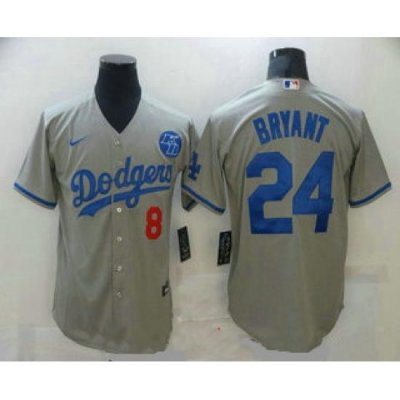 Men Los Angeles Dodgers 8 24 Kobe Bryant Grey KB Patch Stitched MLB Cool Base Nike Jersey