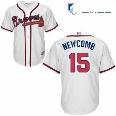 Mens Majestic Atlanta Braves 15 Sean Newcomb Replica White Home Cool Base MLB Jersey