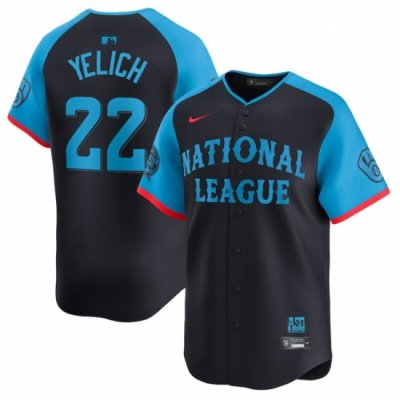 Youth National League 22 Christian Yelich Navy 2024 All Star Limited Stitched Baseball Jersey