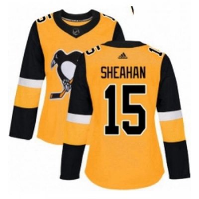 Womens Adidas Pittsburgh Penguins 15 Riley Sheahan Authentic Gold Alternate NHL Jersey