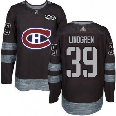 Mens Adidas Montreal Canadiens 39 Charlie Lindgren Authentic Black 1917 2017 100th Anniversary NHL Jersey