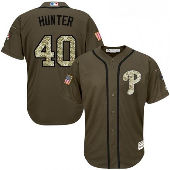 Youth Majestic Philadelphia Phillies 40 Tommy Hunter Authentic Green Salute to Service MLB Jersey