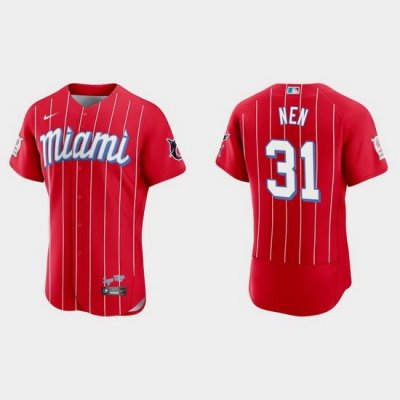 Miami Marlins 31 Robb Nen Men Nike 2021 City Connect Authentic MLB Jersey Red