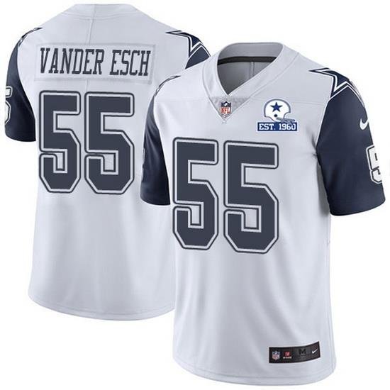 Nike Cowboys 55 Leighton Vander Esch White Men Stitched With Established In 1960 Patch NFL Limited Rush Jersey