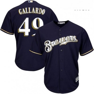 Mens Majestic Milwaukee Brewers 49 Yovani Gallardo Replica Navy Blue Alternate Cool Base MLB Jersey