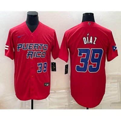 Mens Puerto Rico Baseball #39 EdWin Diaz Number 2023 Red World Baseball Classic Stitched Jersey