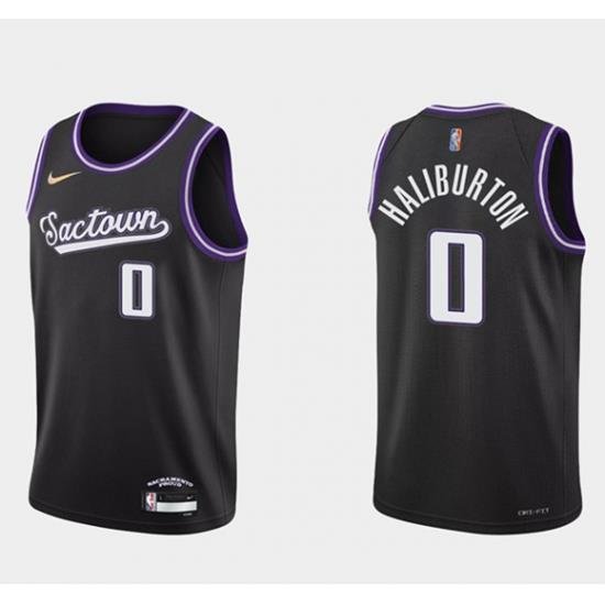 Men Sacramento Kings 0 Tyrese Haliburton 2021 22 Black 75th Anniversary City Edition Stitched Basketball Jersey