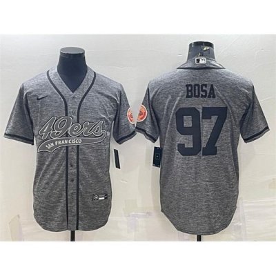 Men San Francisco 49ers 97 Nick Bosa Grey With Patch Cool Base Stitched Baseball Jersey