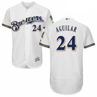 Mens Majestic MilWaukee BreWers 24 Jesus Aguilar White Alternate Flex Base Authentic Collection MLB Jersey