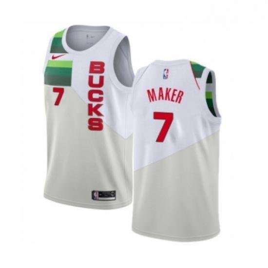 Mens Nike Milwaukee Bucks 7 Thon Maker White Swingman Jersey Earned Edition