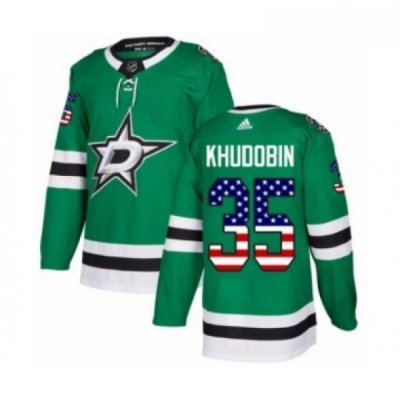 Youth Adidas Dallas Stars 35 Anton Khudobin Authentic Green USA Flag Fashion NHL Jersey