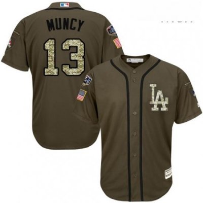 Mens Majestic Los Angeles Dodgers 13 Max Muncy Authentic Green Salute to Service 2018 World Series MLB Jersey