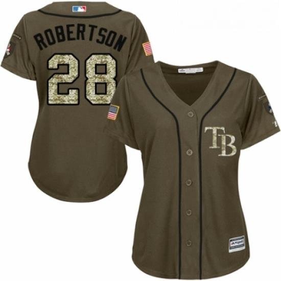 Womens Majestic Tampa Bay Rays 28 Daniel Robertson Authentic Green Salute to Service MLB Jersey