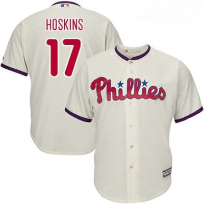 Youth Majestic Philadelphia Phillies 17 Rhys Hoskins Replica Cream Alternate Cool Base MLB Jersey