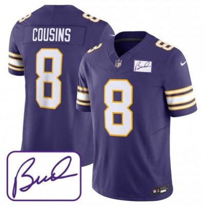 Men Minnesota Vikings 8 Kirk Cousins Purple 2023 F U S E Bud Grant Patch Limited Stitched Jersey