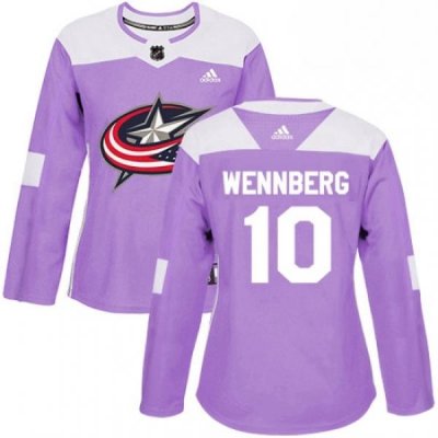 Womens Adidas Columbus Blue Jackets 10 Alexander Wennberg Authentic Purple Fights Cancer Practice NHL Jersey