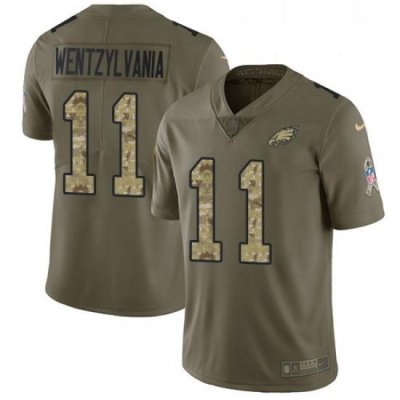 Youth Nike Philadelphia Eagles 11 Carson Wentz Limited OliveCamo 2017 Salute to Service Wentzylvania NFL Jersey