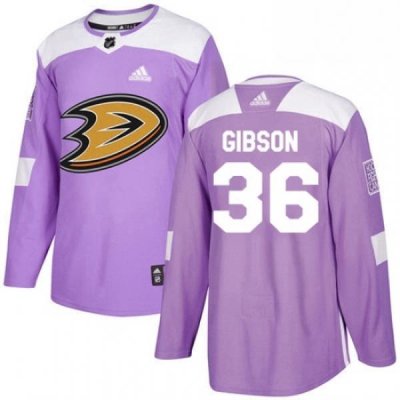 Mens Adidas Anaheim Ducks 36 John Gibson Authentic Purple Fights Cancer Practice NHL Jersey