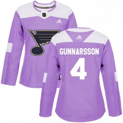 Womens Adidas St Louis Blues 4 Carl Gunnarsson Authentic Purple Fights Cancer Practice NHL Jersey