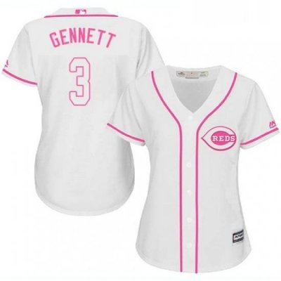 Womens Majestic Cincinnati Reds 3 Scooter Gennett Replica White Fashion Cool Base MLB Jersey