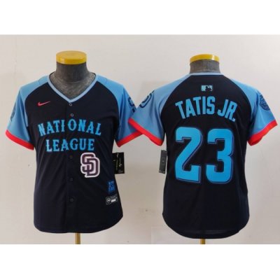 Youth National League 23 Fernando Tatis Jr  Navy 2024 All Star Limited Stitched Baseball Jersey 7