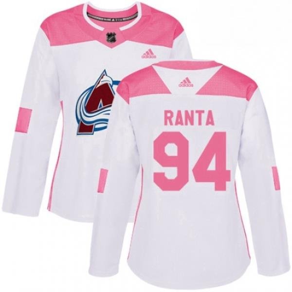 Womens Adidas Colorado Avalanche 94 Sampo Ranta Authentic White Pink Fashion NHL Jersey