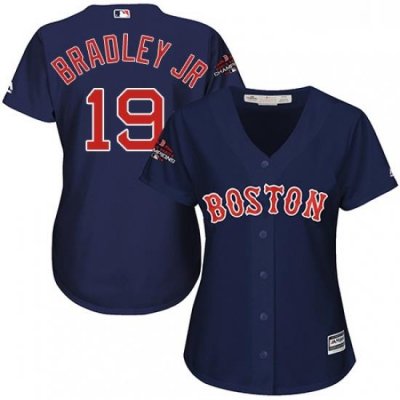 Womens Majestic Boston Red Sox 19 Jackie Bradley Jr Authentic Navy Blue Alternate Road 2018 World Series Champions MLB Jersey