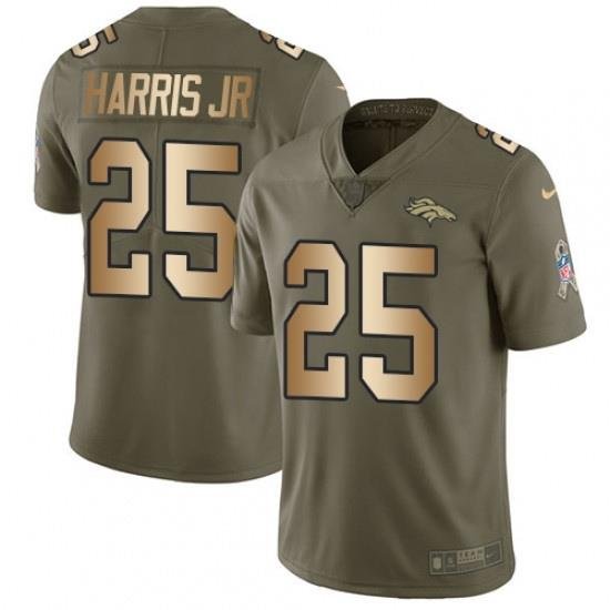 Men Nike Denver Broncos 25 Chris Harris Jr Limited OliveGold 2017 Salute to Service NFL Jersey