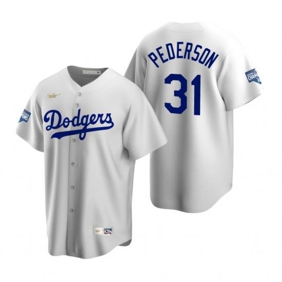 Men Brooklyn Los Angeles Dodgers 31 Joc Pederson White 2020 World Series Champions CooperstoWn Collection Jersey