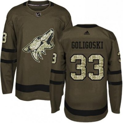 Mens Adidas Arizona Coyotes 33 Alex Goligoski Premier Green Salute to Service NHL Jersey