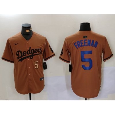 Men Los Angeles Dodgers 5 5 Freddie Freeman Brown Cool Base Stitched Baseball Jersey 6