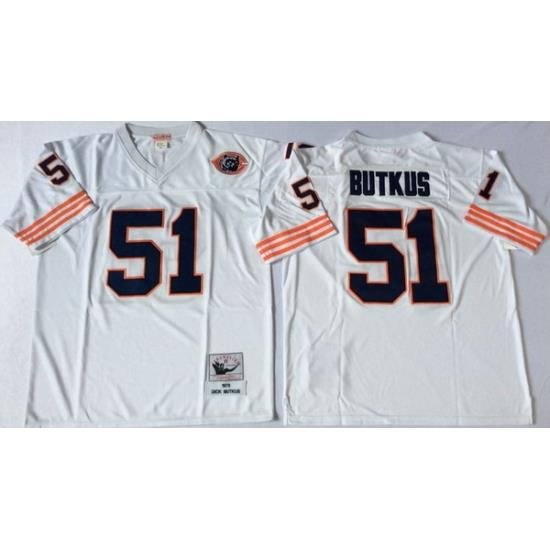 Men Chicago Bears 51 Dick Butkus White M&N Throwback Jersey